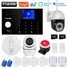 FUERS WIFI 4G GMS Tuya Smart Home Security System Wireless Alarm Camera Control Siren Motion Detector PIR Smoke