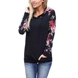 New Fashion Women 's Print Sweatshirts Long Sleeve Breathable Cotton Hoodies Light Hoody Flower Plus Size Casual Black Clothes 201102