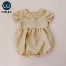 Baby Girl Clothes Summer Organic Cotton Casual New Born Girls Sunsuit Jumpsuit Short Sleeve Pink Playsuit For Newborn Rompers 3M 210317