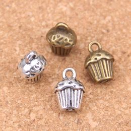50pcs Antique Silver Plated Bronze Plated 3D cupcake cake Charms Pendant DIY Necklace Bracelet Bangle Findings 13*10*8mm