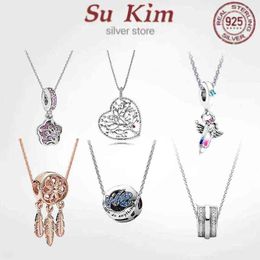 Fit Original Luxury 925 Sterling Silver Authentic Pan Necklace Love Heart for Women High Quality Fashion Jewelry Wedding Gift