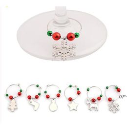 NEWChristmas Decoration Wine Glass Ring Happy New Year Metal Cartoon Santa Claus Snowman Moose Party Bar Table Decorations LLF11658