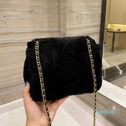 Designer- Autumn Winter Lovely Lamb Wool Bags Two-tone Fashion Classic Flap Matelasse Chain Crossbody Shoulder Gold Hardware Luxury