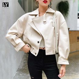 LY VAREY LIN Autumn Women Vintage Faux Leather Jackets Batwing Sleeve Biker Coat Motorcycle PU Short Punk Washable Overcoat 210526