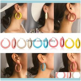 Jewelryarrive Candy Color Hoop Earrings For Women Metal Geometric Round Tube Earring Female Fashion Jewelry Hollow Earings & Hie Drop Delive