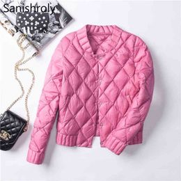 Sanishroly Women White Duck Down Jacket Autumn Winter Female Button Ultra Light Down Coat Parka Short Tops Plus Size 3XL SE564 210819