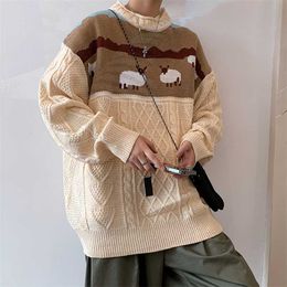 ZAZOMDE Harajuku Knitted Sweaters Cartoon Sheep Pullovers Men Hip Hop Streetwear Sweater Male Autumn Winter Loose Pullovers 211221