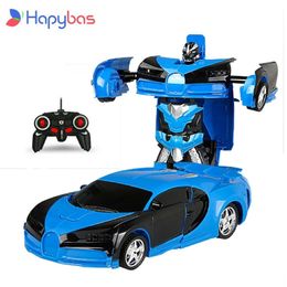 RC Transformer 2 in 1 Car Driving Transformation Robots s Models Remote Control Fighting Toy year Gift 220119