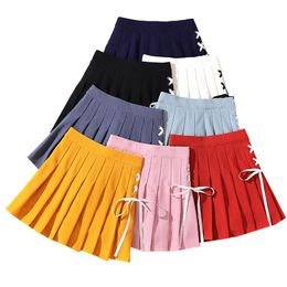 Skirts 2021 Fashion Korean Lace Up Pleated Skirt Women Harajuku Preppy High Waist Bandage Mini Fairycore Aesthetic A Line Faldas