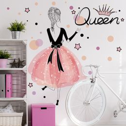 Cartoon Girl Queen Wall Stickers PVC DIY Mural Art Sticker for Kids Room Baby Girl Bedroom Decoration Wallpaper House Decoration 210308