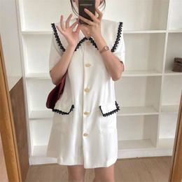 Femme Sexy Office Lady Elegant Slim Peter Pan Collar Loose All Match Casual Chic Sweet Mini Dresses Vestidos 210525