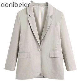 OL Style Office Lady Loose Blazers Summer Fashion Single Button Women Casual Suit Jacket Female Long Tops Grey 210604