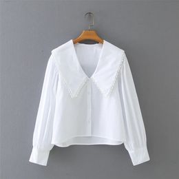 Woman Turndown Collar White Poplin Shirt Casual Femme Long sleeve Blouse Lady Loose Tops Smock Blusas S8002 210225