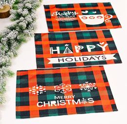 Christmas Rectangle Table Placemat Coffee Cup Mats Non-slip Grid Printing Placemats Heat Insulation Xmas Party Decoration Tableware Mat SN3251