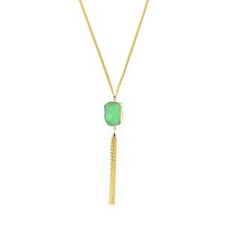 2021 Necklace Jewellery Womens 75cm Long Chain Boho Necklace 18k Gold Drusy Chain Tassel Pendant Necklace for Women Girls