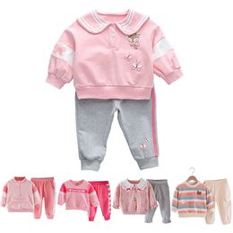 Autumn Winter Cotton Baby Outfit Unisex Baby Girls Boys Long Sleeve Clothes Pant Stripe Soft Home Outfit Ropa Bebe 2pcs/set G1023