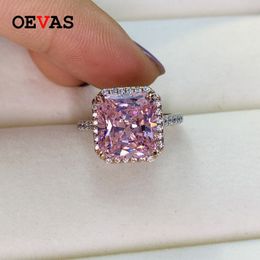 OEVAS 100% 925 Sterling Silver Pink High Carbon Diamond Bridal Rings For Women Sparkling Wedding Engagement Party Fine Jewelry