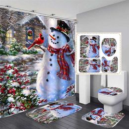 Christmas tree snow Printed Pattern 180x180cm Shower Curtain Pedestal Rug Lid Toilet Cover Mat Non-slip Bath Mat Set Bathroom 211116