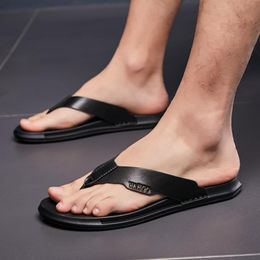 -Chinelos flip-flops verão verão desgaste ao ar livre desodorante antiderrapante pés de desodorante Pés internos de couro resistente à tendência de couro preto