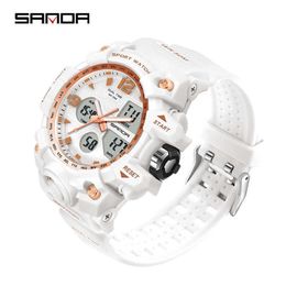 SANDA Sports Quartz Men's Watch Calendar Chronograph Luminous LED Digital Display Men's Waterproof S Shock Multifunctional Watch G1022