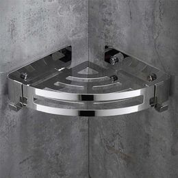 Bathroom shelves hardware Rack 304 Stainless steel Wall Mounted Corner triangle shower holder accessories punch free Chorme 211112