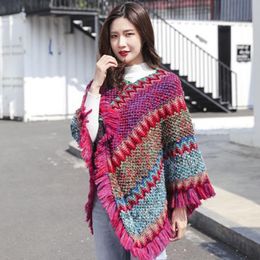 Blankets Bohemia Winter Crochet Knitted Scarf Shawl Women Warm Wrap Throw Blanket Knitting Ladies Drop