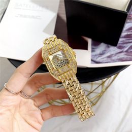 Brand beautiful women Lady Girl leopard crystal square style dial stainless steel band Quartz wrist Watch CA28