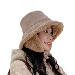 Women Hats Female Lamb Cashmere Bucket Thick Warm Winter Solid Colour Collapsible Panama Hat Caps 211119