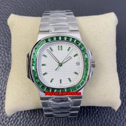 PFF Top Quality Watches 5711 Nautilus Custom Emeralds Cal.324 Automatic Mens Watch White Dial Stainless Steel Bracelet Gents Sports Wristwatches