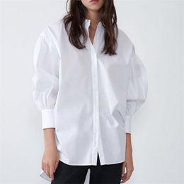 Stylish Women Long Shirt Spring Fashion White and Black Blouse Modern Lady Loose Sleeve Shirts 210719