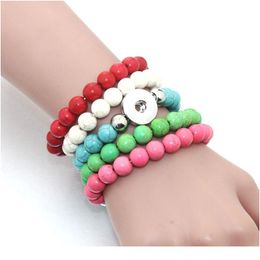 5 Multi Colour Natural Stone Pearl Stretch Beaded Snaps Bracelet 18mm Snap Button Jewellery For Snap Jewe jllevk