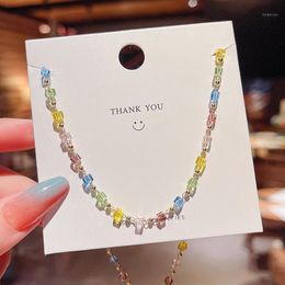 string choker Australia - Chains Fashion Colorful Crystal Necklace For Women Simple Metal Hand String Bracelet Choker Necklaces Girl Jewelry Gift Accessories