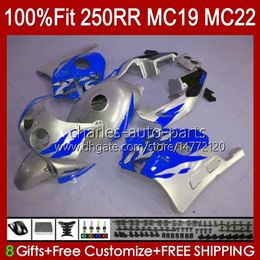 Injection Body For HONDA CBR250RR MC19 1988-1989 CBR 250 RR CC 250R 250RR 88 89 112HC.238 CBR250 RR CC 1988 1989 Bodywork CBR 250CC 88-89 OEM Fairings Kit blue silvery