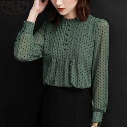 Korean Fashion Office Lady Chiffon Dot Shirts Plus Size 4XL Blouse Long Sleeve Loose Women Tops Feminine 11859 210417