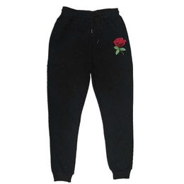 Autumn Winter New Rose Fiower Pants Men Women Elastic Waist Trousers Mens Fashion Jogger Pants Street Sweatpant Male Female G1007