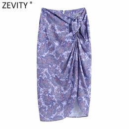 Zevity Women Vintage Cashew Nuts Print Hem Irregular Sarong Skirt Faldas Mujer Female Bowknot Back Zipper Casual QUN800 210621