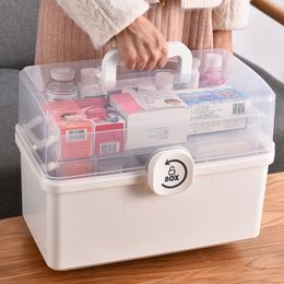 Medicine Box Portable First Aid Kit Storage Box Plastic Multifunctional Family Storage Organiser with Handle Large Capacity 210309