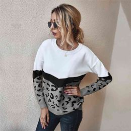 Autumn Winter Fashion Leopard Knitted Sweater Women Casual O-neck Full Sleeve Pullovers Top 210922