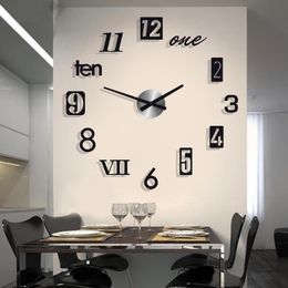 Simple Silent Acrylic Large Decorative DIY Numbers Wall Clock Modern Design Living Room Home Decoration Wall Watch Wall Stickers 210310