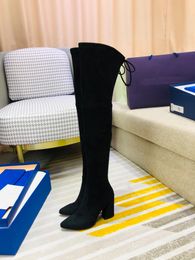 Womens Sexy Pointed Toe Square High Heels Over The Knee Boots Women Brand Designer Platform Thigh High Winter Long Boots Size 35-40