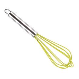 10 Inch Egg Beater Whisk Stirrer Color Silicone Egg Whisk Stainless Steel Handle Egg Mixer Household Baking Tool RRA10079