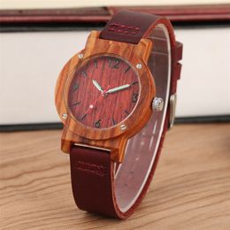 Arrival 2019 reloj femenino Cherry Wood Women Watch Quartz Movement Genuine Leather Wristwatch Elegant Ladies Wooden Clock