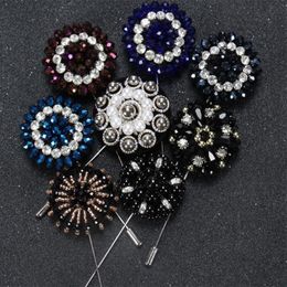 Pins, Brooches Fashion Men Brooch Flower Lapel Pin 4cm Suit Boutonniere 8 Colors Button Broochers Beads Handmade