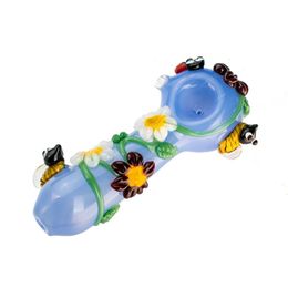 Luxury Colourful Insect Flower Decorate Pyrex Thick Glass Pipes Dry Herb Tobacco Handpipe Portable Oil Rigs Innovative Design Bong Smoking Philtre Tube Holder DHL