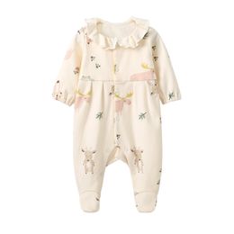 Pureborn Newborn Footed Jumpsuit Unisex Pajamas for Boys Girls Cotton Printed Footies Spring Autumn Baby Clothes 210309