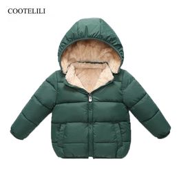 COOTELILI Fleece Winter Parkas Kids Jackets For Girls Boys Warm Thick Velvet Children's Coat Baby Outerwear Infant Overcoat 211203