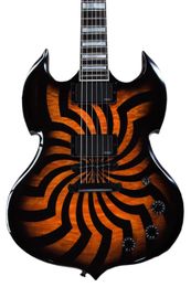 Wylde Audio Barbarian HellFire Black Buzzsaw Orange SG Electric Guitar Quilted Maple Top, Large Block Inlay, 3 Speed Knobs, China EMG Pickups