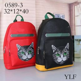 Fashion Leather Large Capacity Men's Backpack Female Cat Black Red