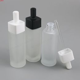 12 x Portable Refillable 30ml Empty Frost Clear Glass Drop Bottle With White Black 1oz Square Dropper Containerhigh qty