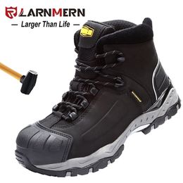 LARNMERM Safety Shoes Work Steel Toe Comfortable Genuine Leather Waterproof Construction Warehouse Factory Protection Shoe 211217